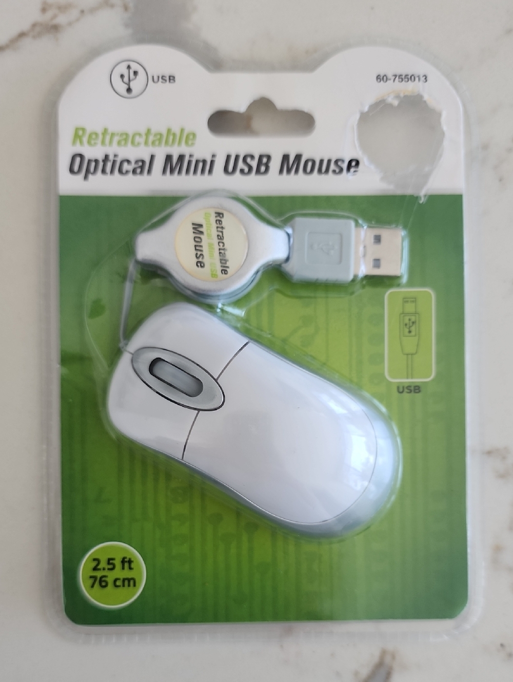 Retractable Optical Mini USB Mouse in White